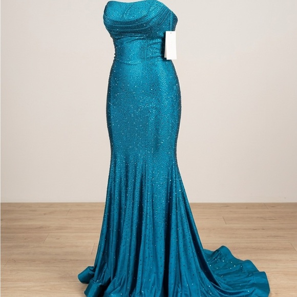 Laura Ashley Strapless Teal Gown